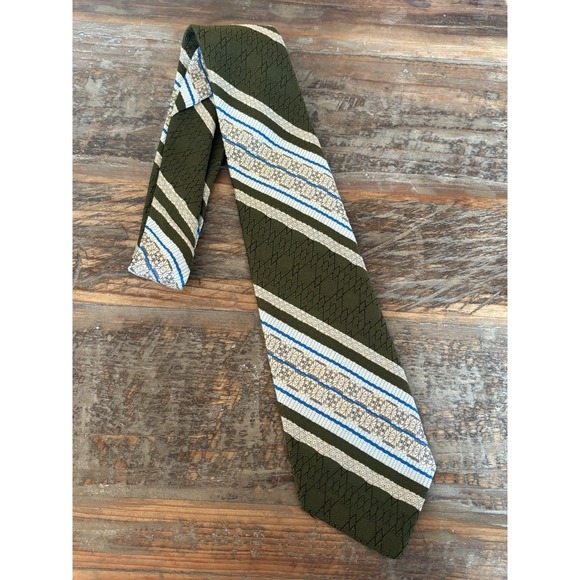 Regalon Other - Vintage Regalon Wash And Wear Wide Necktie Olive Green Stripe
